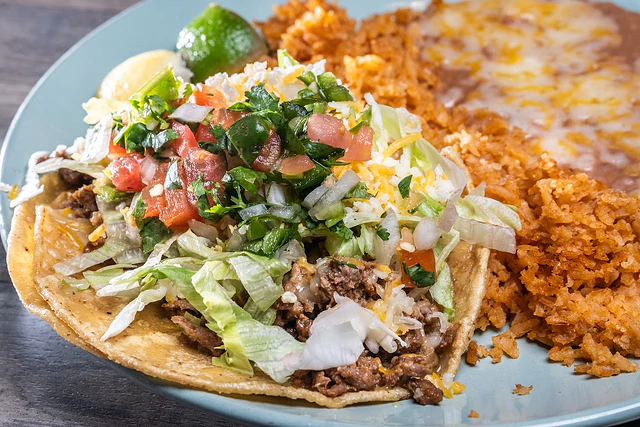 Tacos with rice and beans