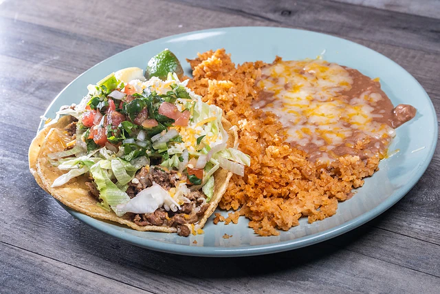 Tacos with rice and beans