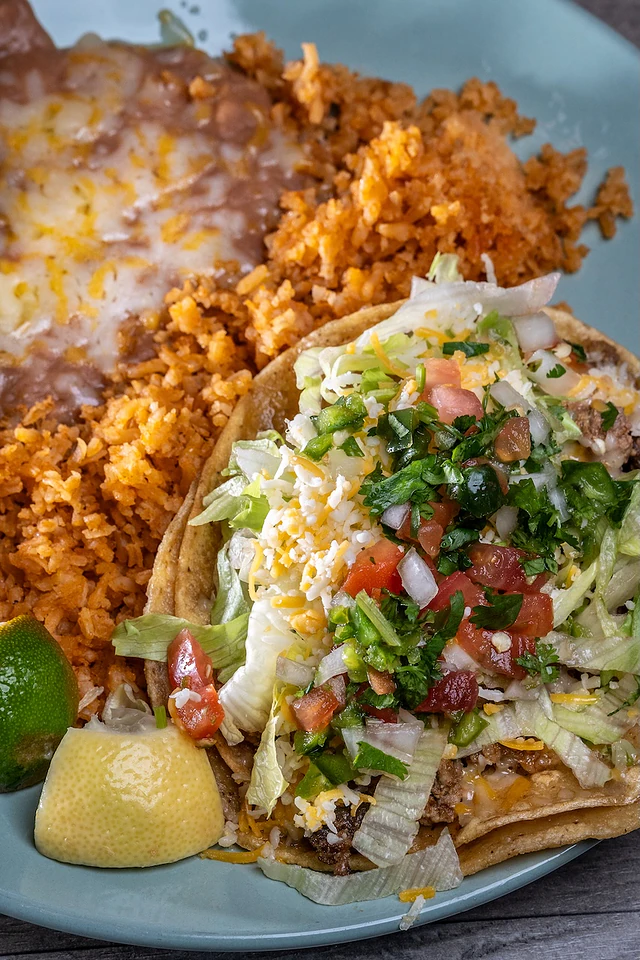 Tacos with rice and beans