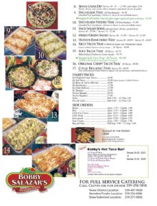 Bobby Salazar's Party Menu Page 2