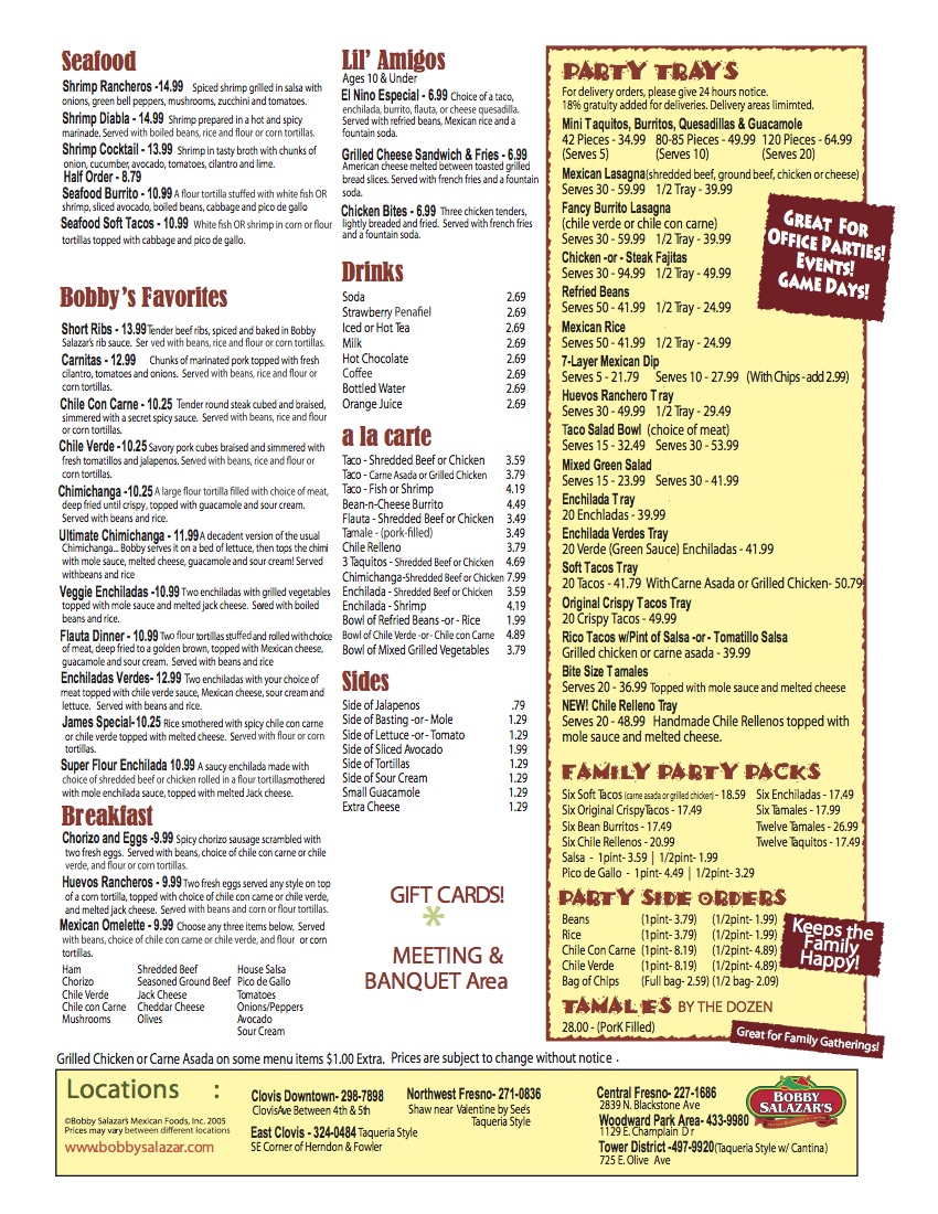 MENU - Bobby Salazar's