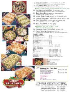 Catering Menu for Bobby Salazar's